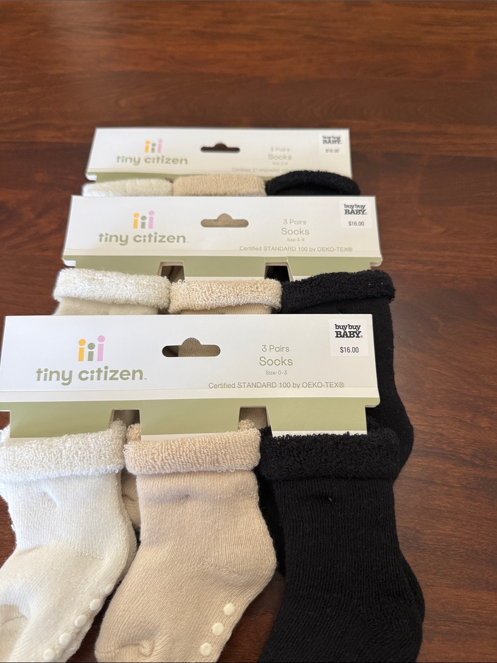 Tiny Citizen Baby Socks 3 3-Pack - Black, Cream, White brand new